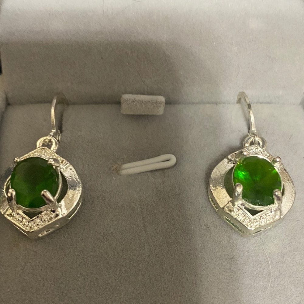 Emerald Lever Back Earrings W White Sapphire Pave